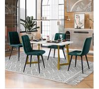 Table à manger 117x68 cm avec 4 chaises, ensemble table a manger et chaises, chaises de salle à manger en velours vert foncé