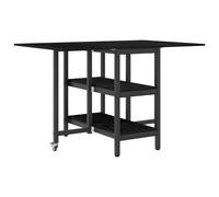 Table à manger 122 x 80 x 76,5 cm - En bois noir aspect chêne | Pliable, extensible, étagères sous le plateau de table, imperméable, facile à nettoyer, mobile, intérieur