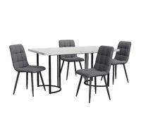 Table à manger - 140x80 cm - 4 chaises - MDF - Blanc et gris - Contemporain