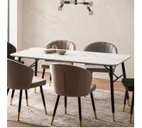 Table à manger 140x80x76 cm effet marbre blanc et pieds métal - TRAZI