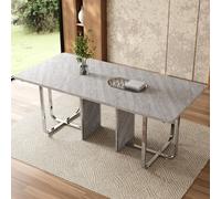 Table à manger 180 cm, grande table de cuisine, table à manger pour 6 personnes, table à manger moderne, pieds en métal argenté, table grise, table rectangulaire, table basse, table de salle à manger 