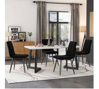 Table a manger + 4 Chaise salle a manger Table à manger rectangulaire 117 x 68 cm, chaises de cuisine en velours sergé noir