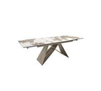 Table de salle à manger rectangulaire à rallonge en marbre porcelaine et acier gris taupe