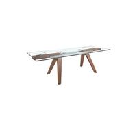 Table à manger à rallonge rectangulaire verre trempé et noyer
