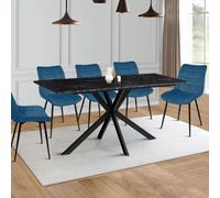 Table À Manger Alaska 6-8 Personnes Effet Marbre Noir Et Pied Araignée Métal 160 Cm
