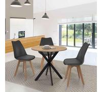 IDMarket – Table à manger Alix – Ronde, 4 personnes, pied araignée bois et noir, 80 cm