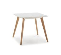 Table à manger Aroa blanche, pieds en bois de hêtre, 80x80 cm