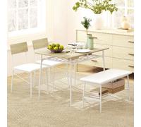 Table à manger avec 2 chaises et banc, ensemble 4 places, avec étagère, pour petites pièces, chêne