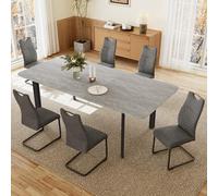 Table à Manger avec 4 à 8 chaises, Table Extensible élégante et Moderne en Panneaux MDF pour Le Salon 160 à 200 cm (Table à Manger Grise + 6 chaises Grises - A)