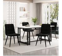 Table a Manger avec 4 Chaise 140X80 cm, Ensemble Table et Chaises Salle a Manger en Velours Noir, Table a Pieds en Fer Doré