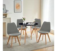 Table à manger avec 4 chaises. Ensemble de salle à manger, ensemble pour salle à manger, ensemble table de cuisine pour 4 personnes. Ensemble de sièges pour salon, cuisine, bureau (table ronde noire +