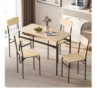 Table à manger avec 4 chaises - Ensemble repas industriel - MDF & métal - Rectangulaire - Noir & aspect bois