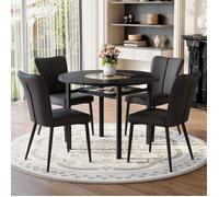 Table à manger avec 4 chaises noirs en PU et des pieds en métal noir, Ensemble salle a manger moderne ronde de 100 cm de diamètre