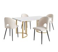 Table à manger avec 4 chaises -O.Ye -Pieds réglables - Plateau 140×80cm -Beige+Blanc blanc TABLE A MANGER AVEC CHAISES