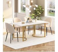 Table à manger avec 4 chaises Pieds réglables - Plateau MDF 140×80cm - Beige+blanc