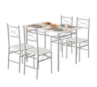 Table à Manger avec 4 Chaises - WOLTU Ensemble Table et Chaises pour 4 Personnes - MDF et Métal - Blanc+Argenté
