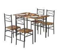 Table à Manger avec 4 Chaises - WOLTU Ensemble Table et Chaises pour 4 Personnes - MDF et Métal - Marron Rustique+Noir