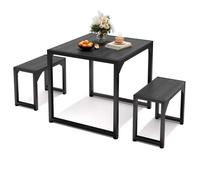 Table à Manger avec Bancs - Bealife - 1 Table - 2 Banc Encastrable - 2 Personnnes - Cadre Acier - Protection Angle - Cuisine - Noir