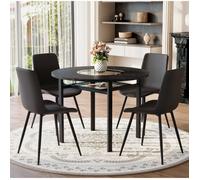 Table à manger avec chaises,2-4 personnes, table ronde 100 cm avec 4 chaises, MDF noir et PU noir