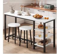 TABLE A MANGER AVEC CHAISES-2 Personnes-Table Haute avec 3 étagères de Rangement-pour Petit Espace,Cuisine, Salle à Manger,blanc