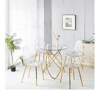 Table à manger avec chaises,4 personnes, 1 table et 4 chaises, velours et métal doré