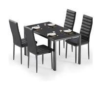 Table à Manger avec Chaises - Bealife - 1 Table en Verre - 4 Chaises en Cuir PU - Dossier - Patte Metal - Pied en Caoutchouc - Noir