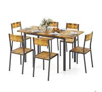 Table à Manger avec Chaises - Bealife - 1 Table Extensible Marron - 6 Chaises - 4 à 6 Personnes - Patte Metal - Pied Antidérapant