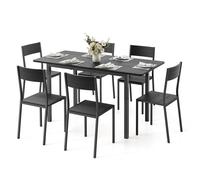 Table à Manger avec Chaises - Bealife - 1 Table Extensible Noir - 6 Chaises - 4 à 6 Personnes - Patte Metal - Pied Antidérapant