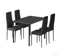 Table à Manger avec Chaises - Bealife - 1 Table Noir - 4 Chaises Cuir PU - 4 Personnes - Patte Metal - Pied Antidérapant