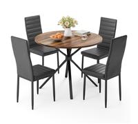 Table à Manger avec Chaises - Bealife - 1 Table Ronde Marron - 4 Chaises Cuir PU - 4 Personnes - Patte Metal - Pied Antidérapant