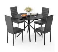Table à Manger avec Chaises - Bealife - 1 Table Ronde Noir - 4 Chaises Cuir PU - 4 Personnes - Patte Metal - Pied Antidérapant