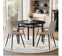 Table à manger avec chaises ronde 100 cm, 1 table + 4 chaises, 2-4 personnes, MDF métal PU, noir et gris
