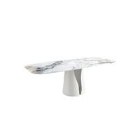 Table à manger baril ovale marbre porcelaine et acier blanc
