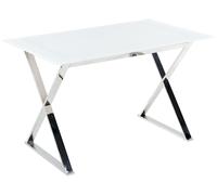 Table à Manger Blanc et Argenté en Verre et Acier 120 x 70 cm Pieds en X Attica