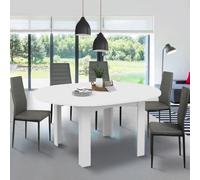 Table à manger blanche extensible ronde pour 4-8 personnes