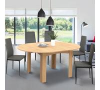 IDMARKET Table à manger extensible ronde DONA 4-6 personnes façon hêtre 120-160 cm