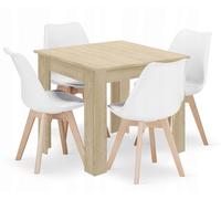 Table à manger carré SONOMA avec 4 chaises MARK - BLANC / pieds bois naturel x 4