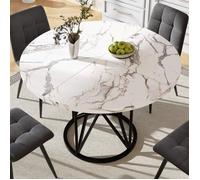 Table à Manger Carrée 100x100 cm - - Plateau MDF Aspect Marbre - Pieds Métal Réglables - pour Cuisine, Salle à Manger, Salon