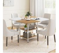 Table à manger carrée 120x120x77cm plateau multicolore étagère 2 niveaux pieds métal ajustables pour salon et cuisine