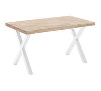 Table à manger coloris chêne nordique - pieds blanc , Longueur 140 x largeur 80 cm x Hauteur 76 cm