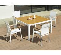 Table à manger de jardin carrée en aluminium L.140 cm - Naturel clair et blanc - MACILA de MYLIA