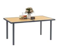 Outsunny Table de jardin 6 personnes, acier anti-rouille, plateau effet bois 150 x 90 x 72 cm