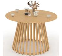 IDMarket - Table de Jardin Ronde SOLAL 120 cm 6 Personnes avec Pied Lattes en métal Effet Bois