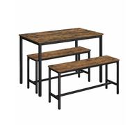 Table à manger de style industriel avec 2 bancs – Ensemble de salle à manger 3 pièces 110 x 70 cm – Table avec structure en acier – Coin repas compact pour la cuisine, le salon ou un appartement