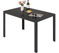 Table à manger d'extérieur - Table de jardin en aluminium - 110x70x73 cm - Plateau à lamelles 6,5x10 cm en bois composite - Pour 6 personnes - Rectangulaire - Noir