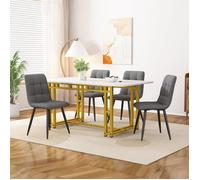Table à manger dorée 120x70x74 cm avec 4 chaises, Ensemble de table à manger, chaise de salle à manger en lin gris foncé