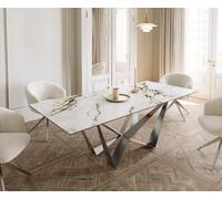 Table à manger Edge 180-220x100 céramique Calacatta Luxe blanc-doré-gris Spider acier plat acier inoxydable extensible