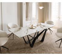 Table à manger Edge 180-220x100 céramique Calacatta Luxe blanc-doré-gris Spider acier plat noir extensible