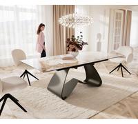 Table à manger Edge 180-220x100 Céramique Minas Melange Blanc-Beige cadre en W Effet Titan Extensible