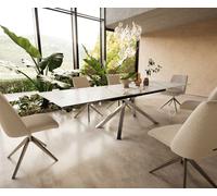 Table à manger Edge 200-300x100 céramique Calacatta Luxe blanc-doré-gris cadre croisé rectangulaire acier inoxydable extensible